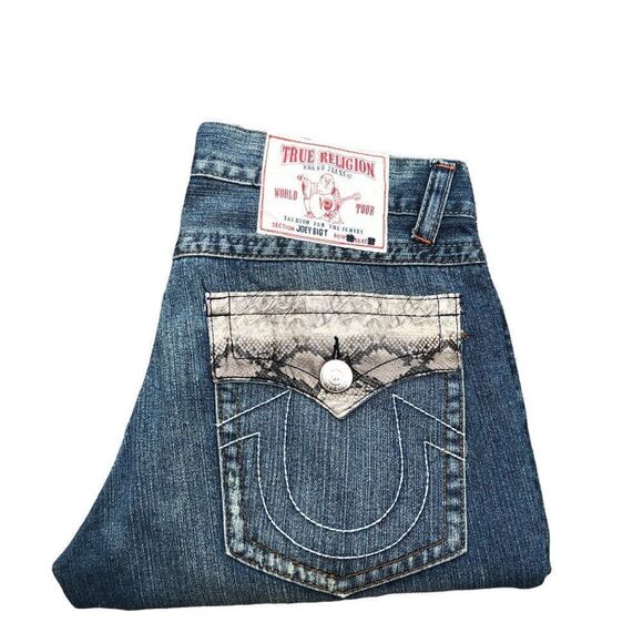 True Religion Jeans Size 38 JOEY BIG T Snakeskin Blue - Picture 8 of 12